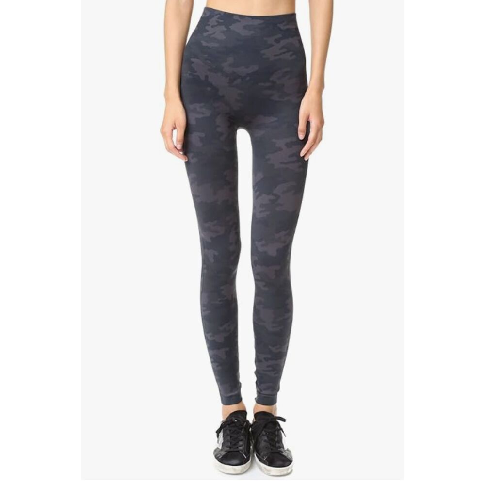 SPANX Look at Me Now Seamless Core and Tummy Control Gray Camo Leggings Sz M
